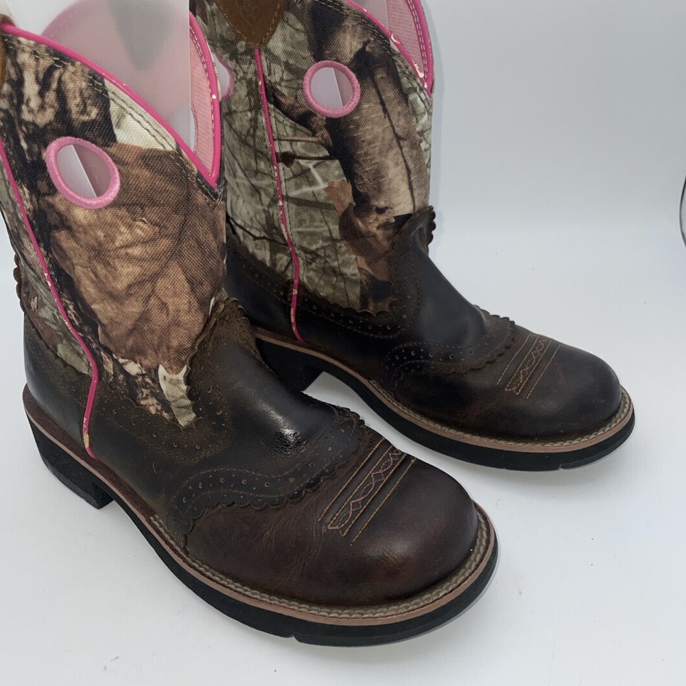 Ariat Fatbaby‎ Western Cowgirl Boots Pink Camo Brown Size 8 B Leather 10006854
